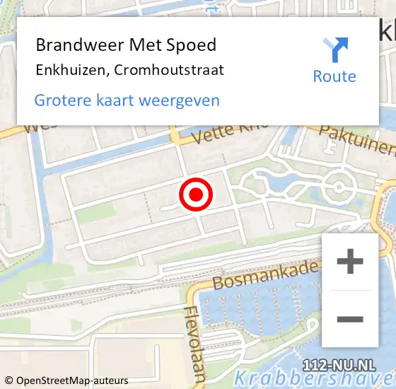 Locatie op kaart van de 112 melding: Brandweer Met Spoed Naar Enkhuizen, Cromhoutstraat op 24 november 2023 23:00