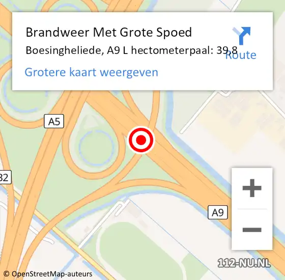 Locatie op kaart van de 112 melding: Brandweer Met Grote Spoed Naar Boesingheliede, A9 L hectometerpaal: 39,7 op 16 september 2014 13:44