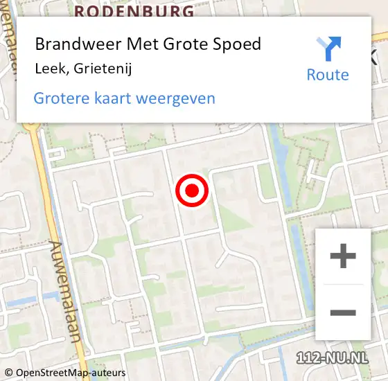 Locatie op kaart van de 112 melding: Brandweer Met Grote Spoed Naar Leek, Grietenij op 16 september 2014 13:45