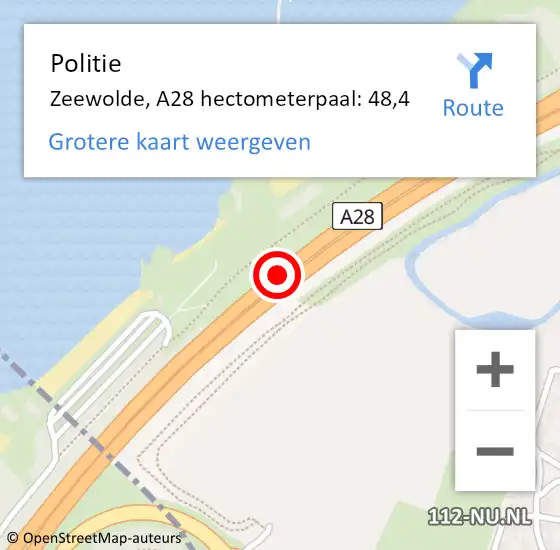 Locatie op kaart van de 112 melding: Politie Zeewolde, A28 hectometerpaal: 48,4 op 24 november 2023 23:40