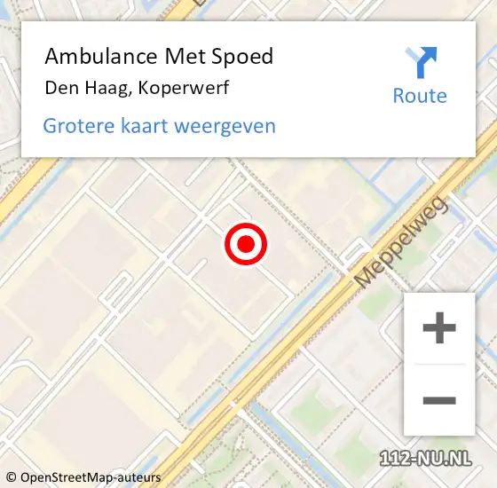 Locatie op kaart van de 112 melding: Ambulance Met Spoed Naar Den Haag, Koperwerf op 24 november 2023 23:51