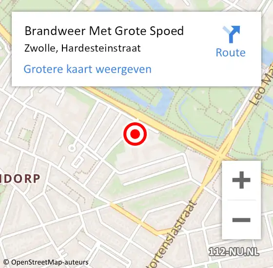 Locatie op kaart van de 112 melding: Brandweer Met Grote Spoed Naar Zwolle, Hardesteinstraat op 24 november 2023 23:56