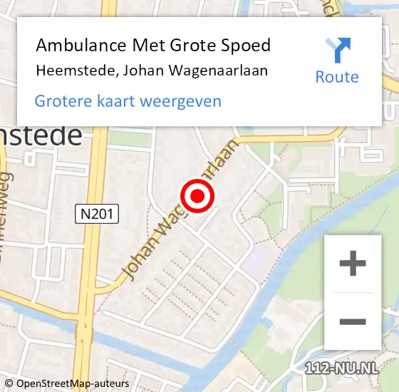 Locatie op kaart van de 112 melding: Ambulance Met Grote Spoed Naar Heemstede, Johan Wagenaarlaan op 25 november 2023 00:01