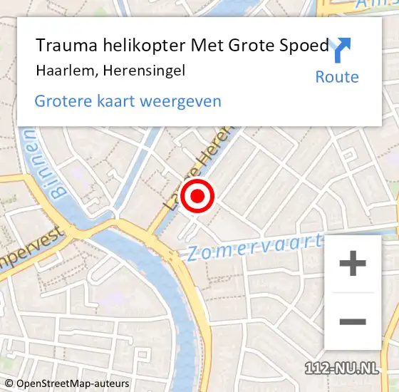 Locatie op kaart van de 112 melding: Trauma helikopter Met Grote Spoed Naar Haarlem, Herensingel op 25 november 2023 00:26