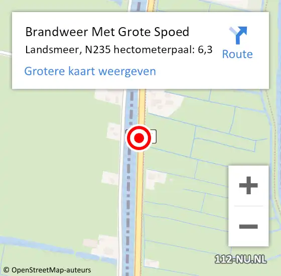Locatie op kaart van de 112 melding: Brandweer Met Grote Spoed Naar Landsmeer, N235 hectometerpaal: 6,3 op 25 november 2023 00:43