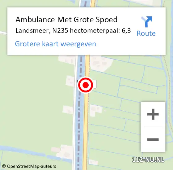 Locatie op kaart van de 112 melding: Ambulance Met Grote Spoed Naar Landsmeer, N235 hectometerpaal: 6,3 op 25 november 2023 00:43