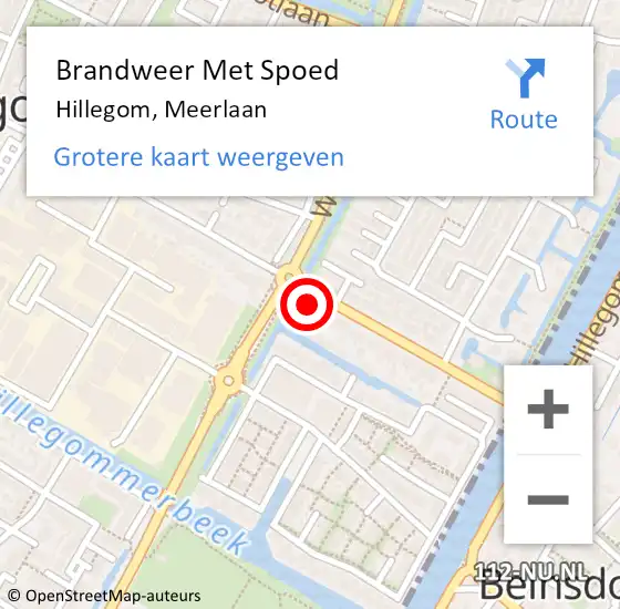 Locatie op kaart van de 112 melding: Brandweer Met Spoed Naar Hillegom, Meerlaan op 25 november 2023 00:54