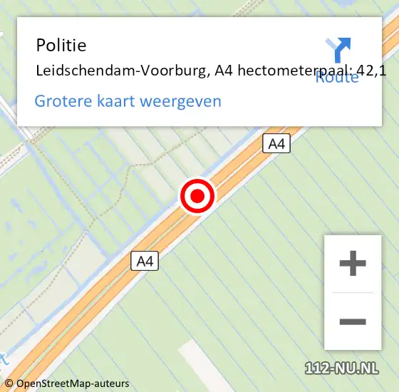 Locatie op kaart van de 112 melding: Politie Leidschendam-Voorburg, A4 hectometerpaal: 42,1 op 26 november 2023 14:02