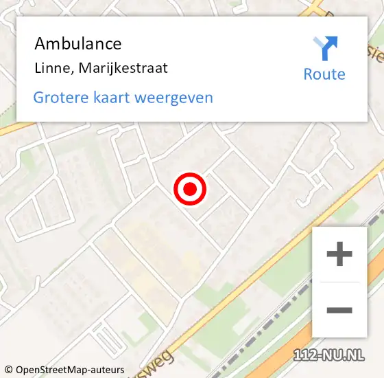 Locatie op kaart van de 112 melding: Ambulance Linne, Marijkestraat op 16 september 2014 13:50