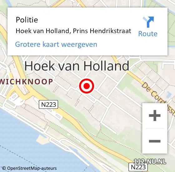 Locatie op kaart van de 112 melding: Politie Hoek van Holland, Prins Hendrikstraat op 26 november 2023 14:07