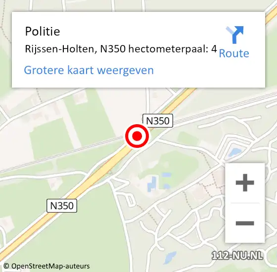 Locatie op kaart van de 112 melding: Politie Rijssen-Holten, N350 hectometerpaal: 4 op 26 november 2023 14:41