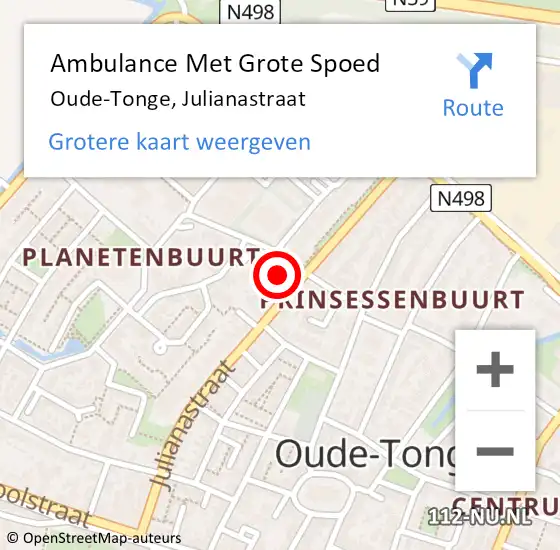 Locatie op kaart van de 112 melding: Ambulance Met Grote Spoed Naar Oude-Tonge, Julianastraat op 26 november 2023 14:44