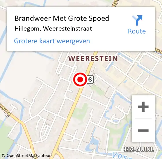 Locatie op kaart van de 112 melding: Brandweer Met Grote Spoed Naar Hillegom, Weeresteinstraat op 26 november 2023 14:49