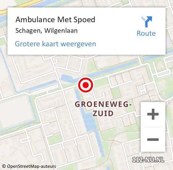 Locatie op kaart van de 112 melding: Ambulance Met Spoed Naar Schagen, Wilgenlaan op 26 november 2023 14:53