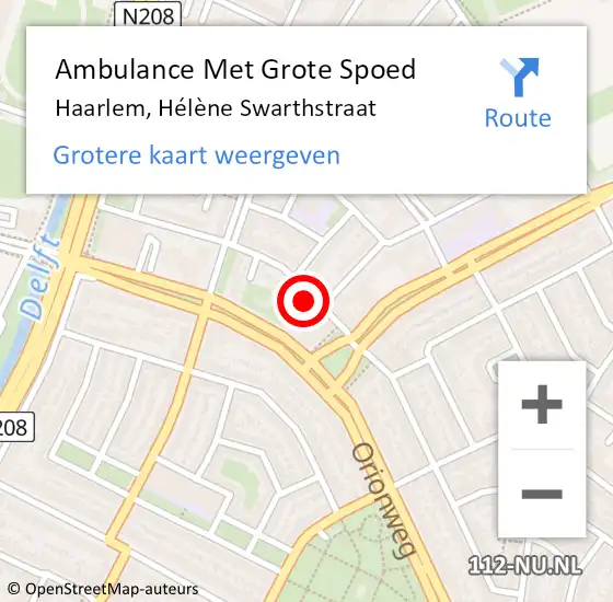 Locatie op kaart van de 112 melding: Ambulance Met Grote Spoed Naar Haarlem, Hélène Swarthstraat op 26 november 2023 15:15