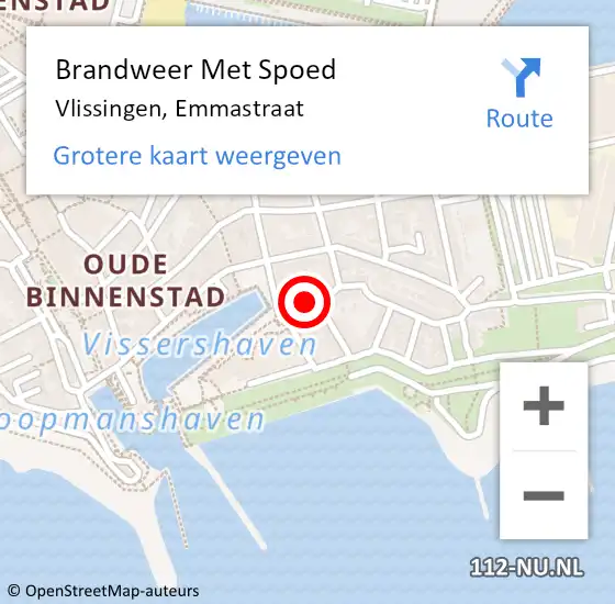 Locatie op kaart van de 112 melding: Brandweer Met Spoed Naar Vlissingen, Emmastraat op 26 november 2023 15:17