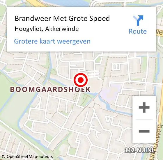 Locatie op kaart van de 112 melding: Brandweer Met Grote Spoed Naar Hoogvliet, Akkerwinde op 26 november 2023 15:42