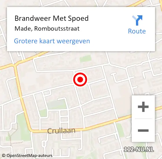 Locatie op kaart van de 112 melding: Brandweer Met Spoed Naar Made, Romboutsstraat op 26 november 2023 15:43