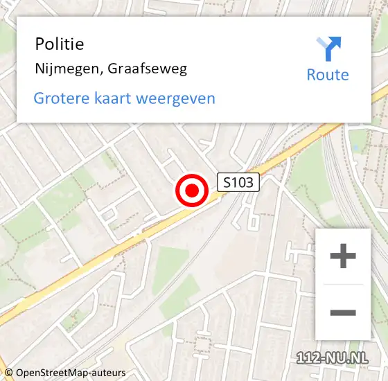 Locatie op kaart van de 112 melding: Politie Nijmegen, Graafseweg op 26 november 2023 15:59