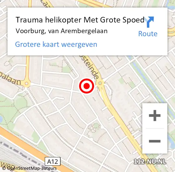 Locatie op kaart van de 112 melding: Trauma helikopter Met Grote Spoed Naar Voorburg, van Arembergelaan op 26 november 2023 16:00