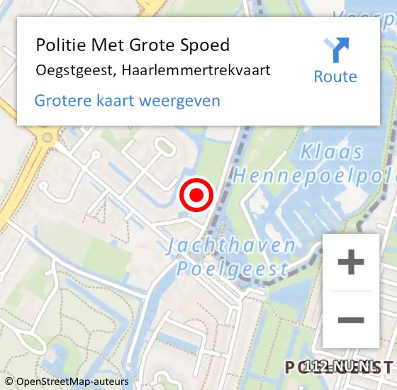 Locatie op kaart van de 112 melding: Politie Met Grote Spoed Naar Oegstgeest, Haarlemmertrekvaart op 26 november 2023 16:06