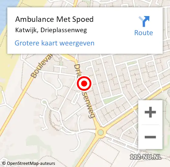 Locatie op kaart van de 112 melding: Ambulance Met Spoed Naar Katwijk, Drieplassenweg op 26 november 2023 16:32