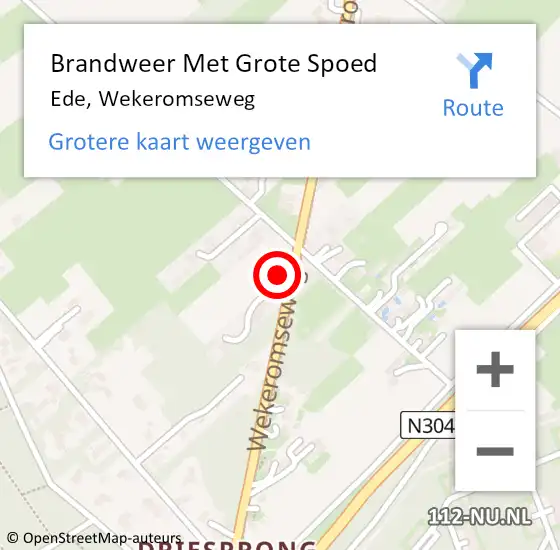 Locatie op kaart van de 112 melding: Brandweer Met Grote Spoed Naar Ede, Wekeromseweg op 26 november 2023 16:36