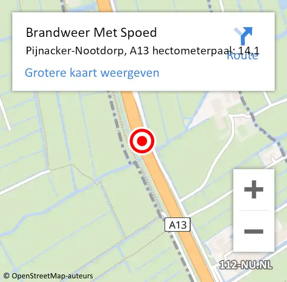 Locatie op kaart van de 112 melding: Brandweer Met Spoed Naar Pijnacker-Nootdorp, A13 hectometerpaal: 14,1 op 26 november 2023 19:13