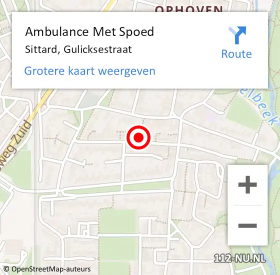 Locatie op kaart van de 112 melding: Ambulance Met Spoed Naar Sittard, Gulicksestraat op 16 september 2014 14:15