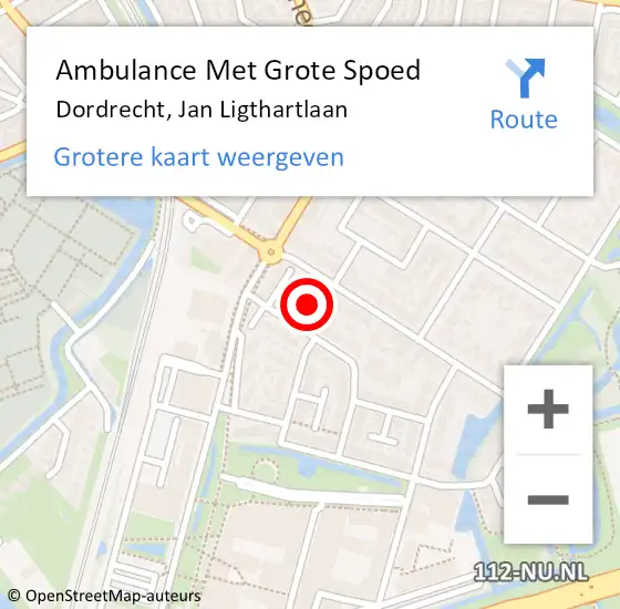 Locatie op kaart van de 112 melding: Ambulance Met Grote Spoed Naar Dordrecht, Jan Ligthartlaan op 26 november 2023 20:41