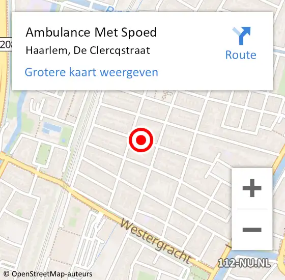 Locatie op kaart van de 112 melding: Ambulance Met Spoed Naar Haarlem, De Clercqstraat op 26 november 2023 20:49