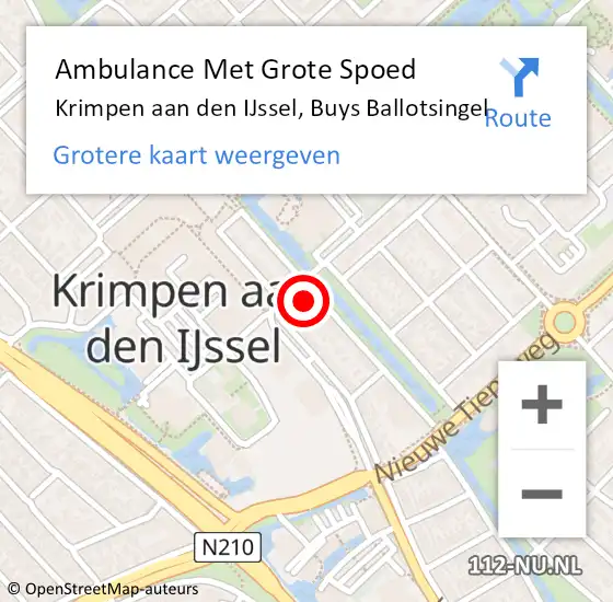 Locatie op kaart van de 112 melding: Ambulance Met Grote Spoed Naar Krimpen aan den IJssel, Buys Ballotsingel op 26 november 2023 20:55