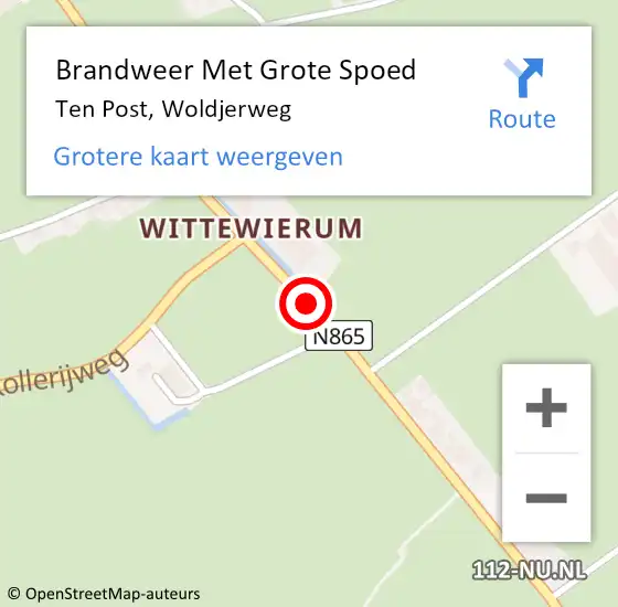 Locatie op kaart van de 112 melding: Brandweer Met Grote Spoed Naar Ten Post, Woldjerweg op 16 september 2014 14:21