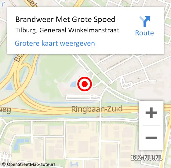 Locatie op kaart van de 112 melding: Brandweer Met Grote Spoed Naar Tilburg, Generaal Winkelmanstraat op 26 november 2023 21:29