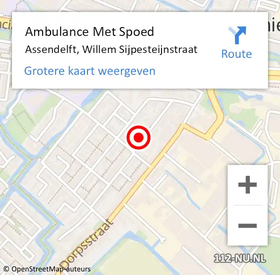 Locatie op kaart van de 112 melding: Ambulance Met Spoed Naar Assendelft, Willem Sijpesteijnstraat op 26 november 2023 21:40
