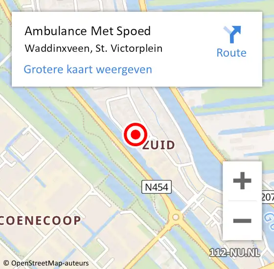 Locatie op kaart van de 112 melding: Ambulance Met Spoed Naar Waddinxveen, St. Victorplein op 26 november 2023 21:56