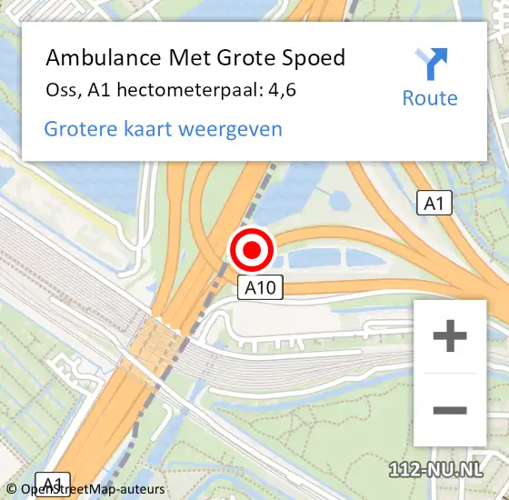 Locatie op kaart van de 112 melding: Ambulance Met Grote Spoed Naar Oss, A1 hectometerpaal: 4,6 op 26 november 2023 22:32