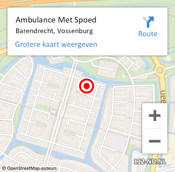 Locatie op kaart van de 112 melding: Ambulance Met Spoed Naar Barendrecht, Vossenburg op 26 november 2023 22:40