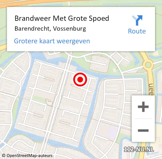 Locatie op kaart van de 112 melding: Brandweer Met Grote Spoed Naar Barendrecht, Vossenburg op 26 november 2023 22:59