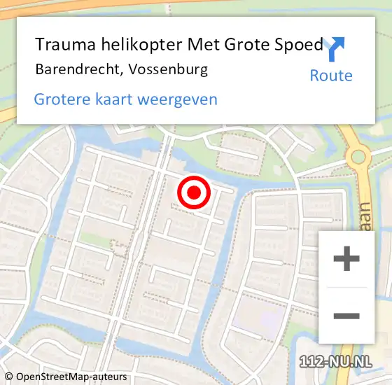 Locatie op kaart van de 112 melding: Trauma helikopter Met Grote Spoed Naar Barendrecht, Vossenburg op 26 november 2023 23:03