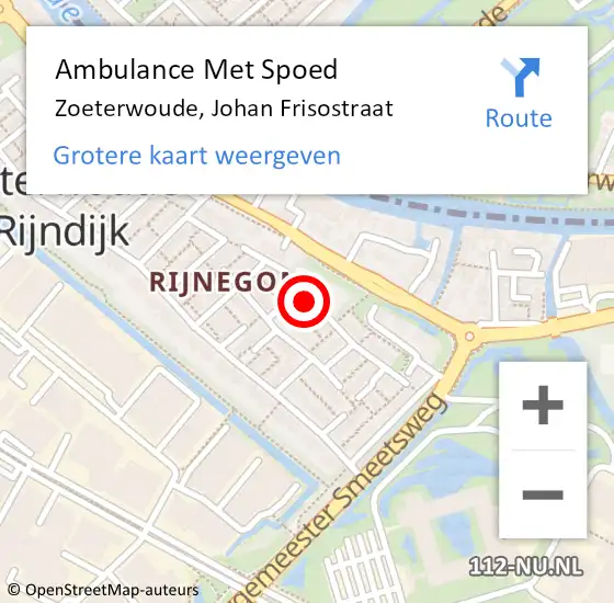 Locatie op kaart van de 112 melding: Ambulance Met Spoed Naar Zoeterwoude, Johan Frisostraat op 26 november 2023 23:11