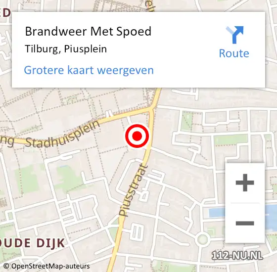 Locatie op kaart van de 112 melding: Brandweer Met Spoed Naar Tilburg, Piusplein op 26 november 2023 23:13