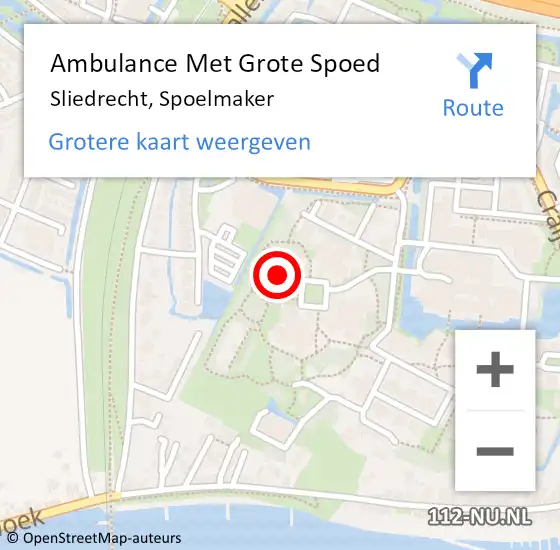 Locatie op kaart van de 112 melding: Ambulance Met Grote Spoed Naar Sliedrecht, Spoelmaker op 26 november 2023 23:19