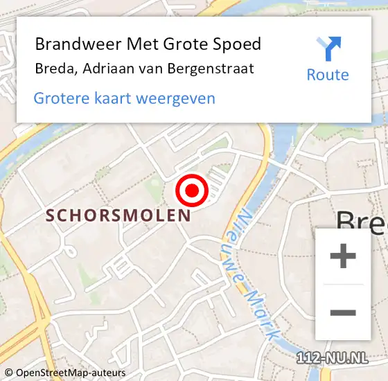 Locatie op kaart van de 112 melding: Brandweer Met Grote Spoed Naar Breda, Adriaan van Bergenstraat op 26 november 2023 23:43