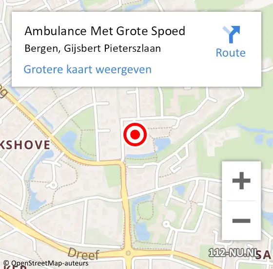 Locatie op kaart van de 112 melding: Ambulance Met Grote Spoed Naar Bergen, Gijsbert Pieterszlaan op 27 november 2023 00:36