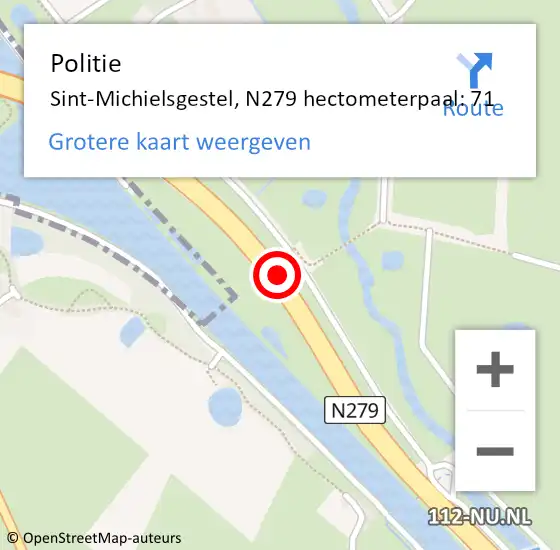 Locatie op kaart van de 112 melding: Politie Sint-Michielsgestel, N279 hectometerpaal: 71 op 27 november 2023 03:47