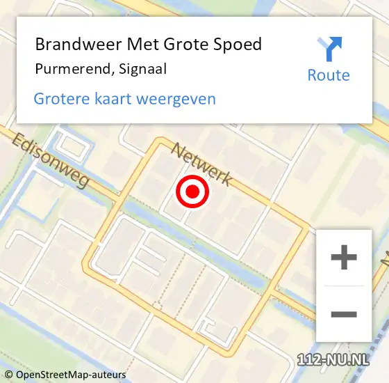 Locatie op kaart van de 112 melding: Brandweer Met Grote Spoed Naar Purmerend, Signaal op 27 november 2023 04:46