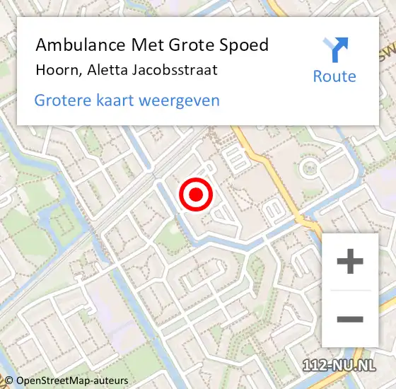 Locatie op kaart van de 112 melding: Ambulance Met Grote Spoed Naar Hoorn, Aletta Jacobsstraat op 27 november 2023 04:53