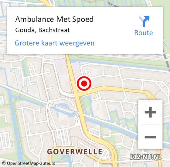 Locatie op kaart van de 112 melding: Ambulance Met Spoed Naar Gouda, Bachstraat op 16 september 2014 14:42