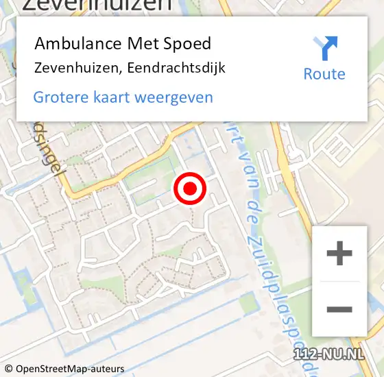 Locatie op kaart van de 112 melding: Ambulance Met Spoed Naar Zevenhuizen, Eendrachtsdijk op 27 november 2023 06:26